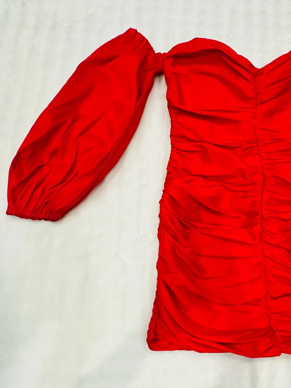 Red Off-Shoulder Ruched Mini Dress - Picture 3 of 5